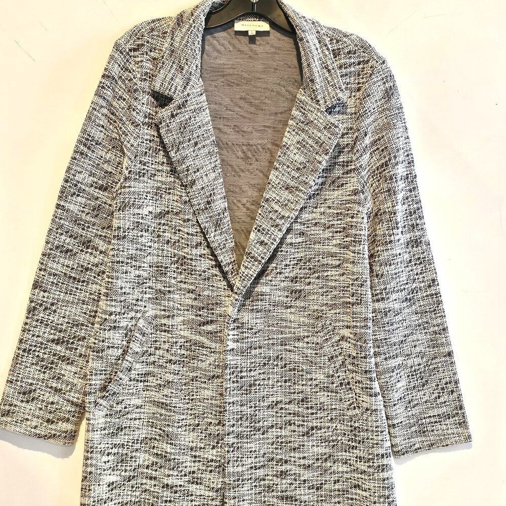 Melloday Knit Open Long White Black Cardigan Large